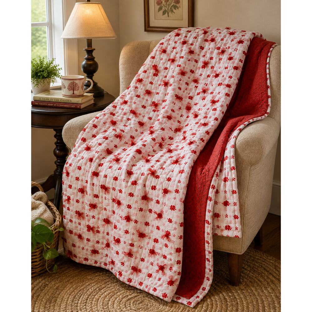 Handmade Red Elephant Hand-Tied Quilt 55 x 70